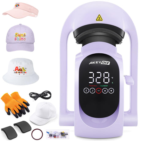 AKEYDIY Auto Hat Heat Press Machine for Caps, Automatic Release & Press, Automatic Hat Press, Heat Press Machine for Caps T-Shirts Bags, DIY Sublimation (Purple) AKEYDIY