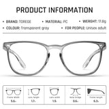 TOREGE Safety Glasses, Fashionable Eye Protection Glasses With Clear Scratch Resistant Lenses, Great Safety Goggles For Women & Men(Transparent Gray&Clear Lens) TOREGE