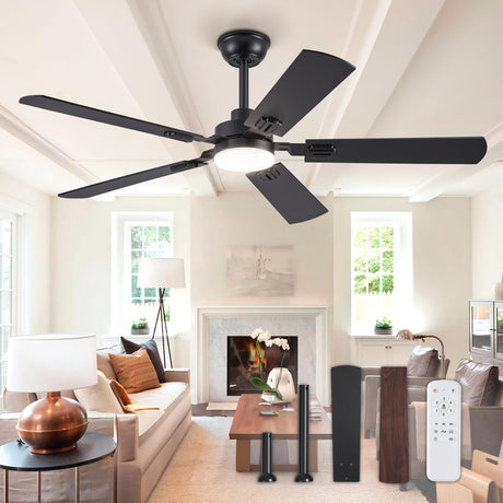 ZMISHIBO 52" Ceiling Fans with Lights, Black Modern Ceiling Fan with Remote, Farmhouse Indoor Ceiling Fan with Dual Finish Blades, Quiet & Strong Motor, Bright LED Light. ZMISHIBO