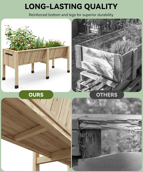 KYBOLT 45x23x30 Inch Raised Garden Bed with Legs, 13.7In Depth Wooden Planter Box for Outdoor Growing Vegetables and Herbs, Elevated Garden Bed with Hooks for Backyard, Patio, Balcony KYBOLT