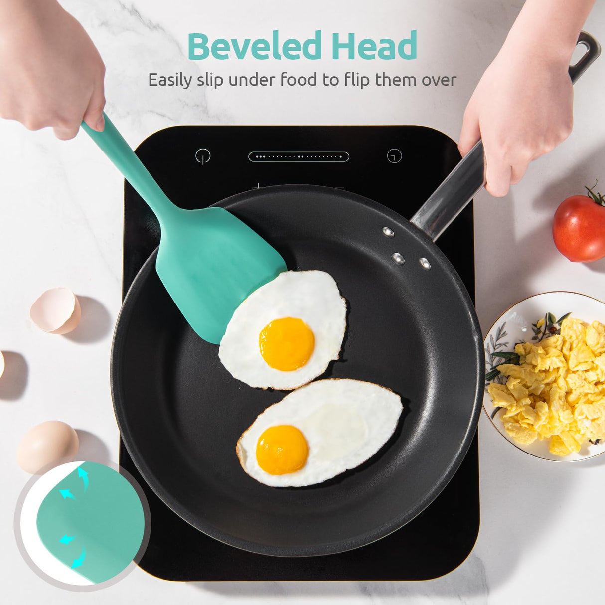 600ºF Heat Resistant Silicone Turners: U-Taste 13.6in Long Solid & Slotted Kitchen Spatula Flipper, Wide and Large Flexible Cooking Utensil for Flipping Egg, Pancake, Cookie (Aqua Sky, 2PCS) U-Taste