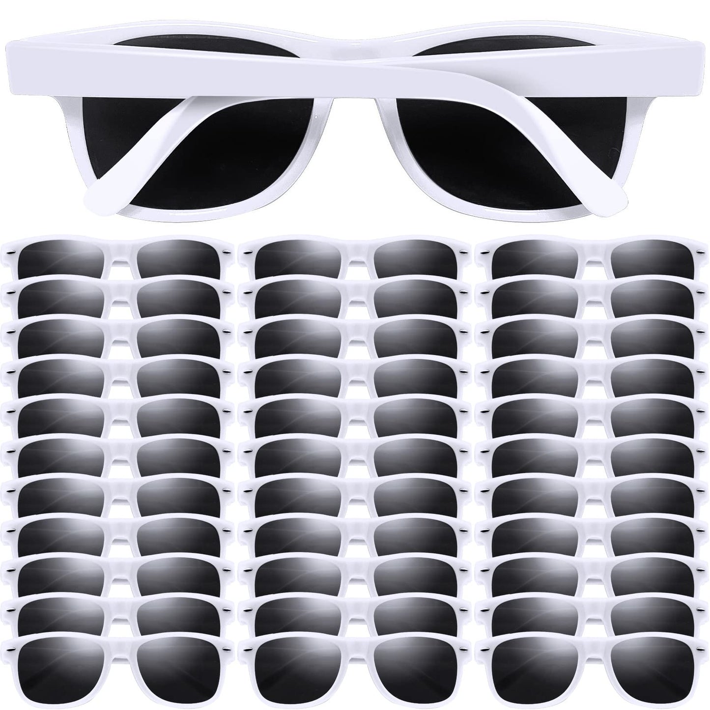 Oleitodh 60 Pack Adult White Sunglasses for Men Women in Bulk Plastic Vintage Retro Style Sunglasses 70s 80s Classic Shades Eyewear Party Prop Favors Supplies