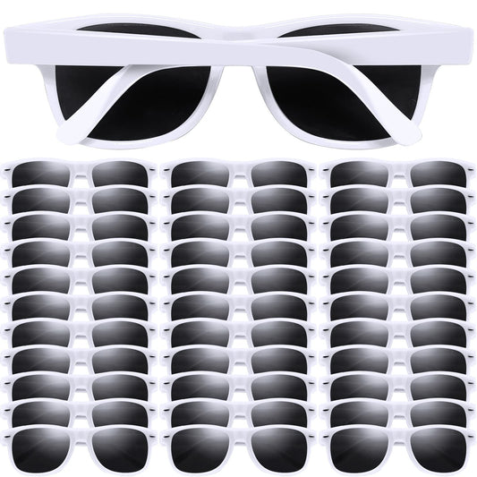 Oleitodh 60 Pack Adult White Sunglasses for Men Women in Bulk Plastic Vintage Retro Style Sunglasses 70s 80s Classic Shades Eyewear Party Prop Favors Supplies