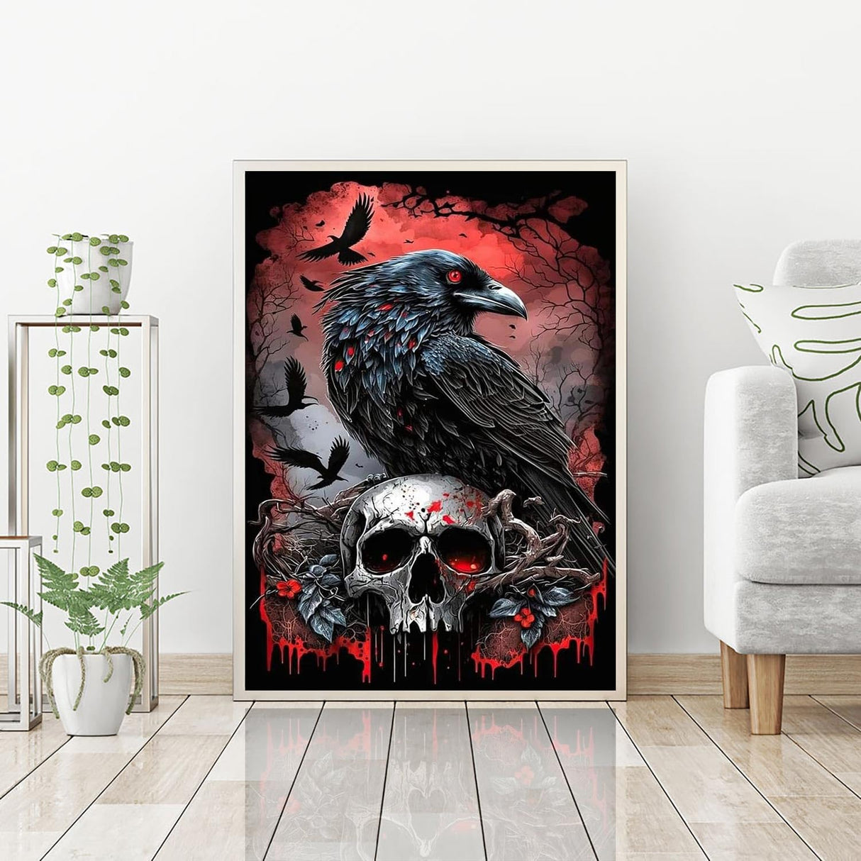 Mrnsiet Halloween Diamond Painting Kits for Adults, 5D Crow Diamond Painting for Beginner, DIY Full Drill Skull Diamond Art Kits for Home Wall Decor 12 x 16 Inch Mrnsiet