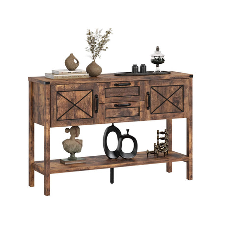 Maupvit Console Table with Storage，Farmhouse Sideboard Buffet Cabinet Kitchen Sideboard Cabinet with Storage Drawers and Bottom Shelf (Brown) Maupvit
