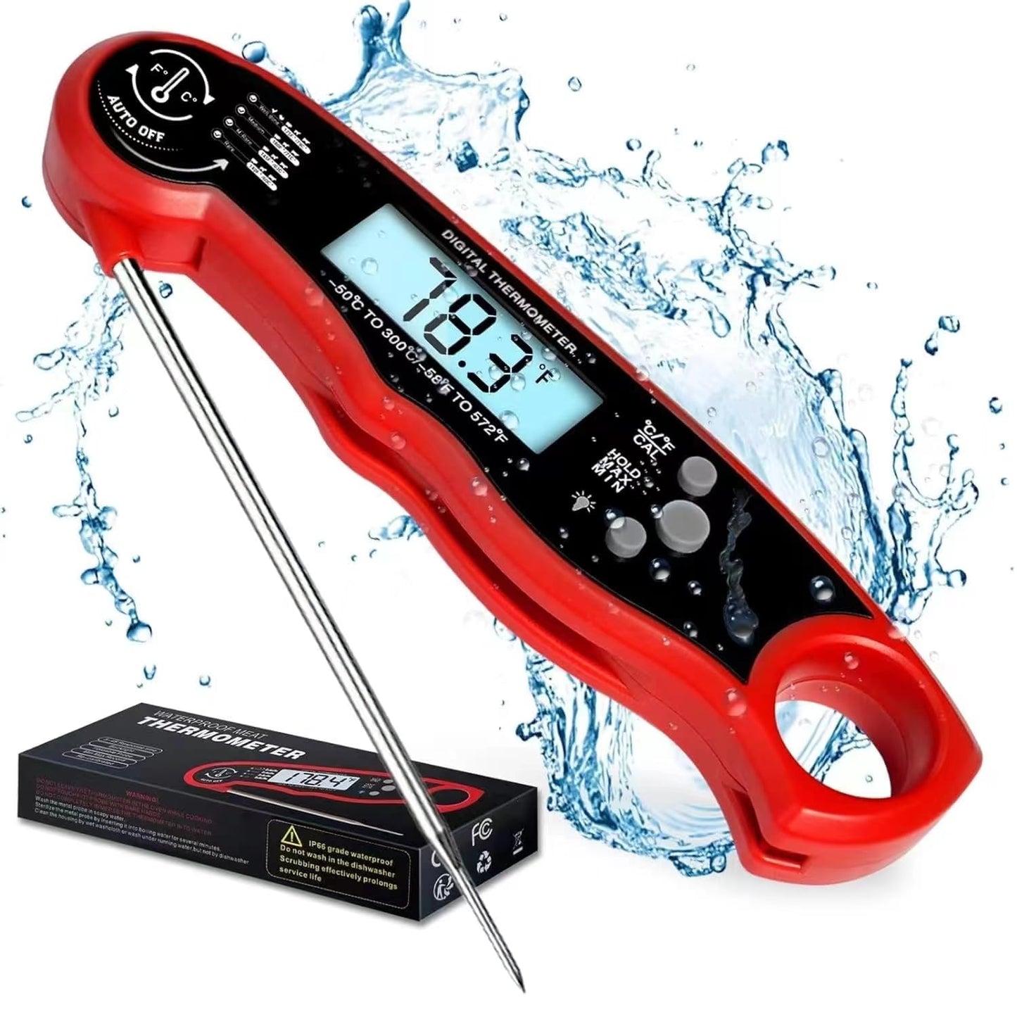 Meat Thermometer Digital for Cooking and Grilling, Collapsible Probe, with Magnet, Calibration, Backlight Waterproof Food Thermometer, Instant Read Thermometer for Kitchen, Meat, Steak, Turkey