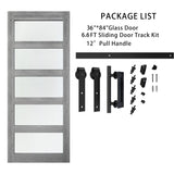 BARNSMITH 36in x 84in Glass Barn Door with 6.6FT Sliding Door Hardware Kit included & Handle,5-Panel Frosted Glass Solid Wood Slab with Water-Proof PVC Surface,Pre-Drilled Easy Assembly,Grey BARNSMITH