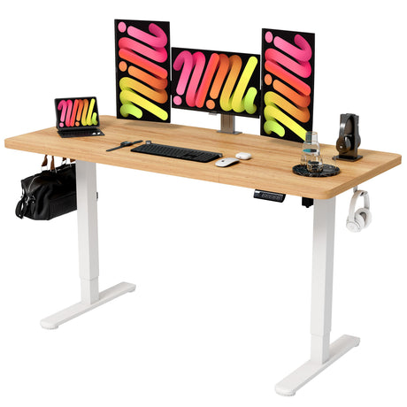 Monomi 55 Inch Electric Standing Desk, Height Adjustable Sit Stand Up, Work Home Office Computer PC Desks, Gaming Writing Study Bedroom Rising Table, Nature Monomi