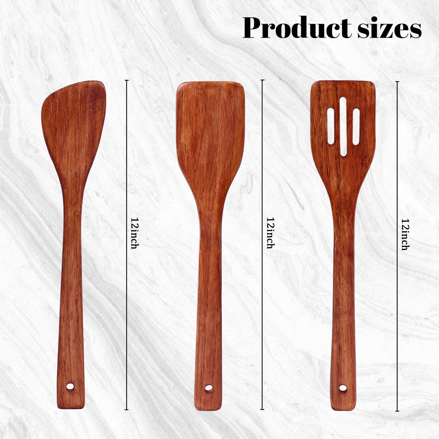 HANSGO 3PCS Wood Kitchen Spatulas Set, 12inch Wooden Cooking Utensils Set Wooden Spatulas Set for Cooking Stirring Frying Mixing - WoodArtSupply