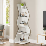 Tribesigns Corner Shelf, Modern 5-Tier Wall Corner Bookshelf, Stylish Corner Small Bookcase Storage Rack Plant Stand with Unique Shape for Living Room, Home Office (White, 1PC) Tribesigns