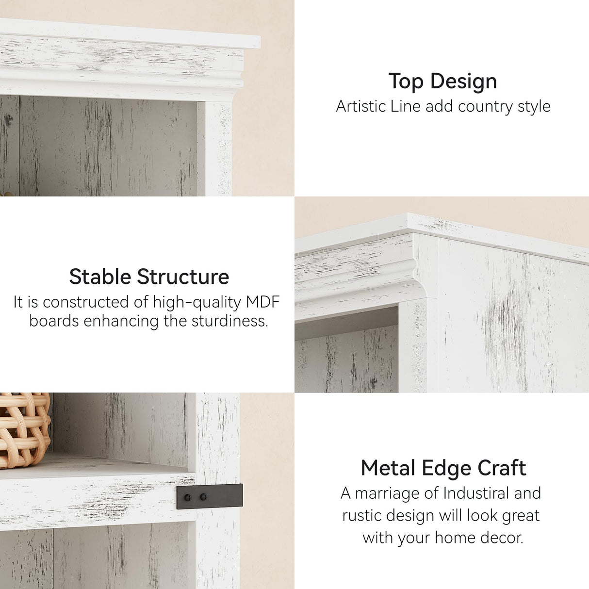 GAOMON 5 Tier Bookcase, Farmhouse Book Shelf with Storage, 67.4 Inch Tall Open Display Bookshelves, Wooden 5 Shelf Bookcase for Living Room, Bedroom-White GAOMON