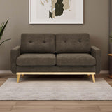 Japovker 67.7" Mid-Century Modern Loveseat Sofa, 2-Seat Mini Upholstered Love Seat Couch, Comfy Small Couch with Wooden Legs and Tufted Back for Living Room Bedroom Office Apartment(Brown) Japovker