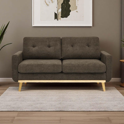 Japovker 67.7" Mid-Century Modern Loveseat Sofa, 2-Seat Mini Upholstered Love Seat Couch, Comfy Small Couch with Wooden Legs and Tufted Back for Living Room Bedroom Office Apartment(Brown)