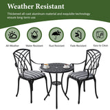 Lokingrise Outdoor Bistro Set 3 Piece Outdoor Bistro Table and Chairs Set Table with Umbrella Hole, Cushions, Cast Aluminum Patio Furniture for Porch, Backyard, Garden, Black Lokingrise