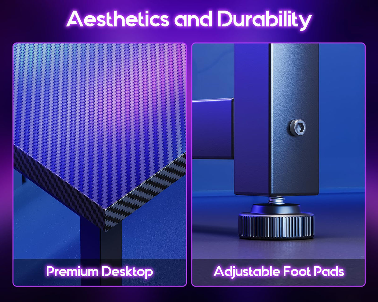 Casaottima 51 Inch L Shaped Gaming Desk, Compact Corner Computer Table, Writing Workstation for Small Spaces, Home Office & Streaming Setup, Easy Assembly, Carbon Fiber Surface, Pure Black Casaottima