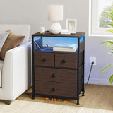 REAHOME Nightstand with Charging Station and LED Light, Tall Brown Night Stand with 4 Drawers and 2-Tier Shelf, Modern End Table with Wooden Top for Bedroom, Living Room, Hallway - Rustic Brown REAHOME