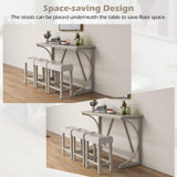 COSTWAY 4-Piece Farmhouse Bar Table Set with Power Outlet, Counter Height Dining Table Set w/ 3 Upholstered Stools, Wood Console Table Set Bistro Table Set for Kitchen, Dining Room, Living Room COSTWAY