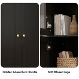 BOMETAO 71" Tall Kitchen Pantry Cabinet, Kitchen Storage Cabinet with Glass Doors and Adjustable Shelves, Wood Food Pantry Cabinet, Freestanding Cupboard for Kitchen, Dining Room, Black BOMETAO