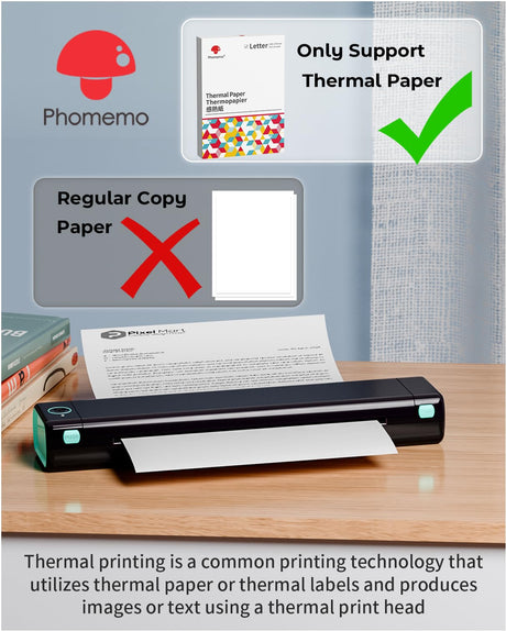 Phomemo M08F Portable Printers Wireless for Travel, Thermal Printer Support 8.5" X 11" US Letter Thermal Paper, Bluetooth Inkless Printer Compatible with iOS, Android, Laptop for Travel, Office, Home Phomemo