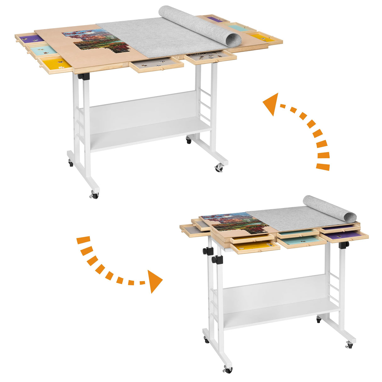 Tektalk 2000 Piece Foldable Puzzle Board with Height Adjustment, Jigsaw Puzzle Table with 2 Felt Cover & 8 Sorting Trays/Drawers, Puzzle Easel with Legs, Enclosed with 4 Roller Wheels Tektalk