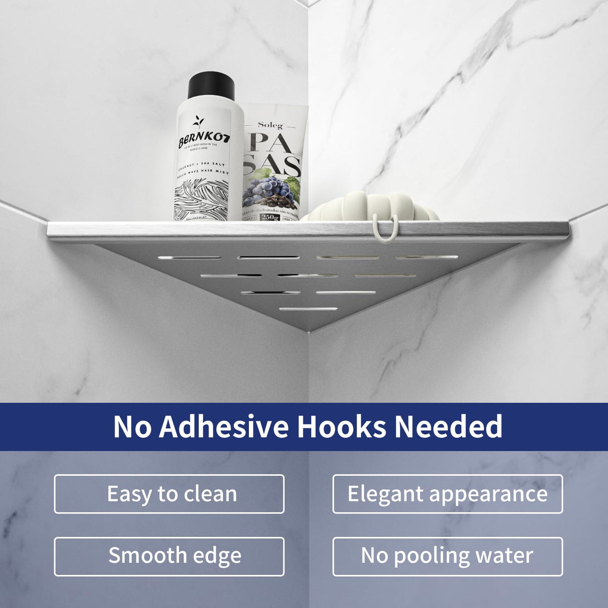 Bernkot 10'' Corner Shower Shelf 2PCS, 304 Stainless Steel Grout in Shelves for Tiled Wall, Recessed Bathroom Shelves, No Drilling Needed (10'', Silver) Bernkot