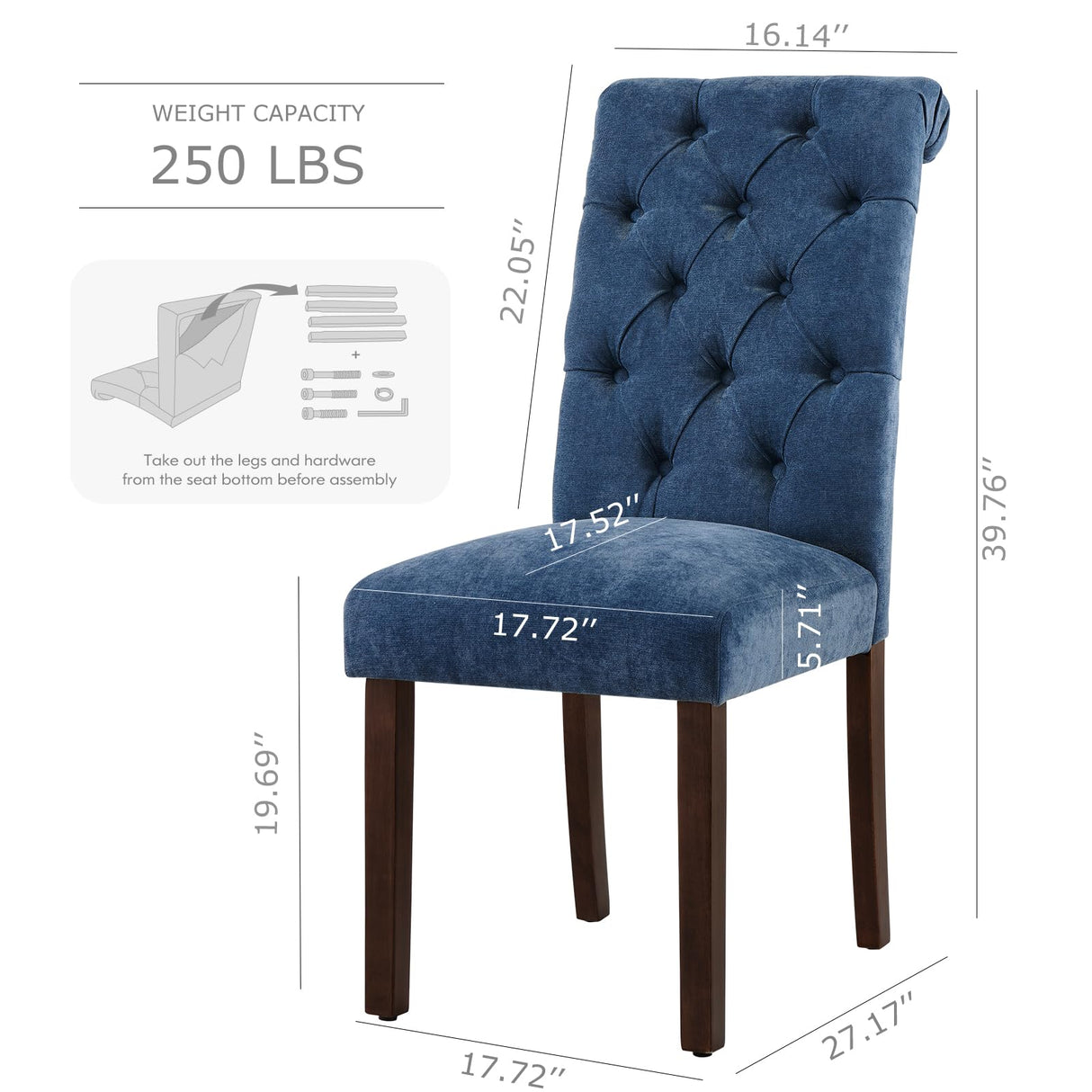 COLAMY Button Tufted Dining Chairs Set of 4, Parsons Upholstered Fabric Dining Room Chairs Kitchen Chairs with Wood Legs and Padded Seat, Blue COLAMY