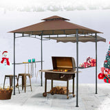 CHARMELEON Double Tiered Grill Gazebo 8X 5, Outdoor BBQ Patio Canopy Tent with Stretchable Side Awning (Brown) CHARMELEON
