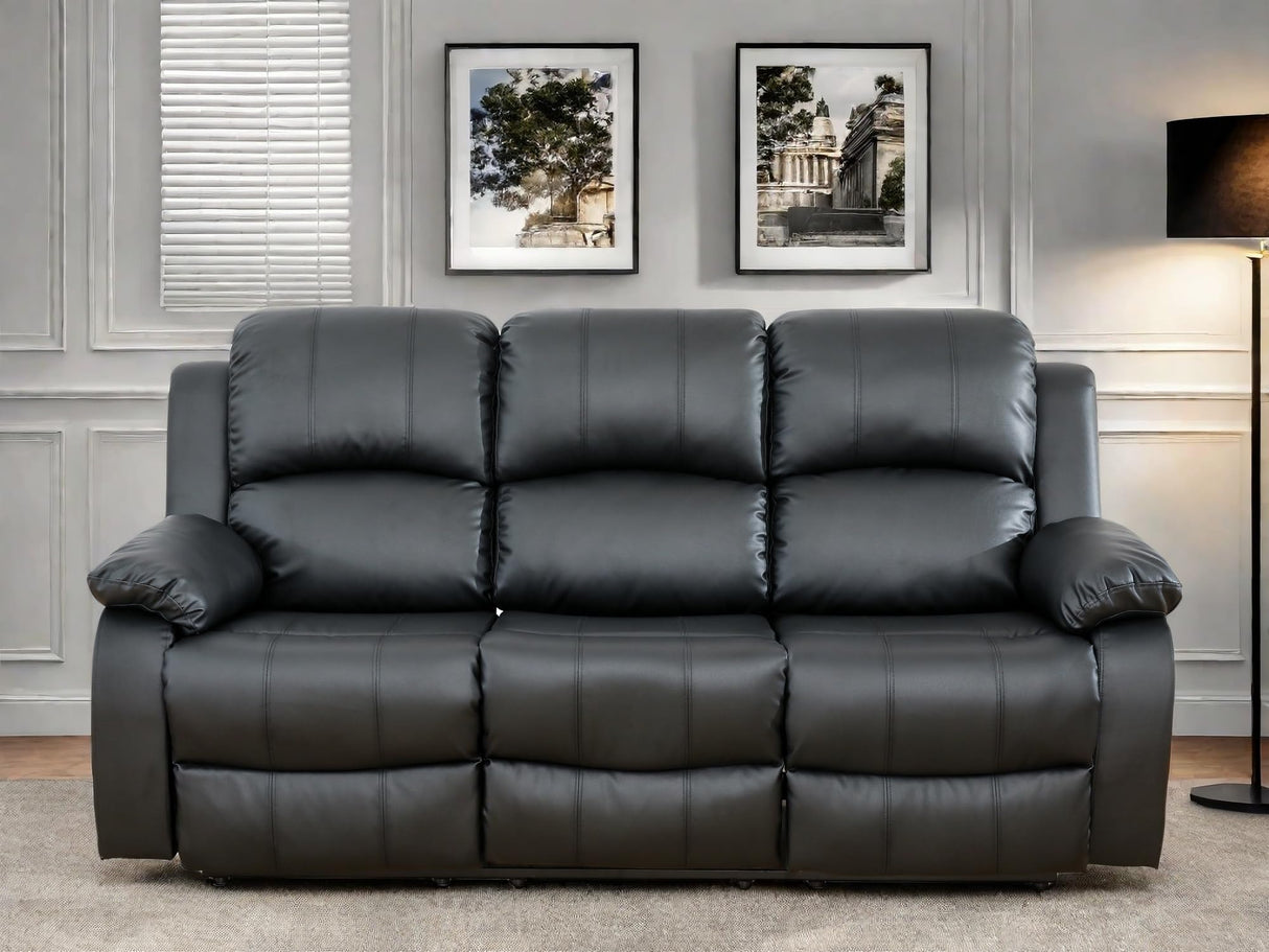 FONTOI Leather Recliner Sofa Couch, 3-Seater Home Theater Seating Reclining Sofa, Power Reclining Couch with Cup Holders & Drop Down Table for Living Room Furniture Sets, Black FONTOI