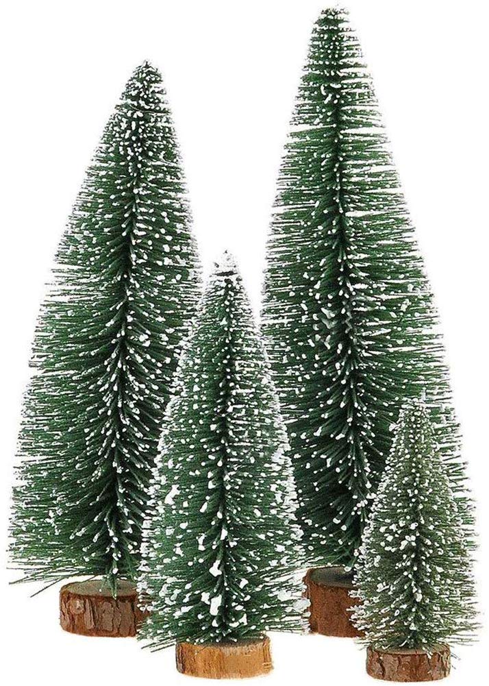 Mini Christmas Tree, Small Pine Tree with Wooden Bases for Xmas Holiday Party Home Tabletop Tree Decor (Green 4pcs)