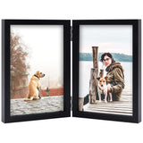 4x6 Double Picture Frame Wooden Hinged Photo Frame Definition Glass Stand Vertically on Desktop or Tabletop Black FOREV
