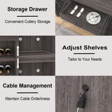 LVB Long Bar Cabinet with Fridge Space, Farmhouse Big Liquor Cabinet with Drawer Storage, Rustic Wood Metal Large Wine Cabinet with Rack, Modern Sideboard Buffet for Kitchen Dining Room, Gray, 70 Inch LVB