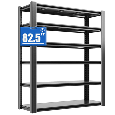 BIZOEIRON Metal Storage Shelving Heavy Duty, Shelves Unit for Garage, Adjustable 6 Tier Storage Rack, Industrial Utility Shelf for Garage, Warehouse, Basement, Kitchen, 18" D x 48" W x 82.5" H, Black BIZOEIRON