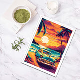 SENQAO Car Diamond Art Kits for Adults, 5D Coconut Tree Diamond Art Kits, Sunset Landscape Paint Round Full Drill DIY Diamond Art Kits for Home Wall Decor 11.8x15.7 inch SENQAO