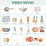Pithfor Wooden Play Cooking Set, Pretend Play Kitchen Accessories Toys Set for Kids Toddlers, Including Play Dishes, Pot and Pan, Utensils, Gifts for 3 4 5 Years Old Girls Boys Pithfor