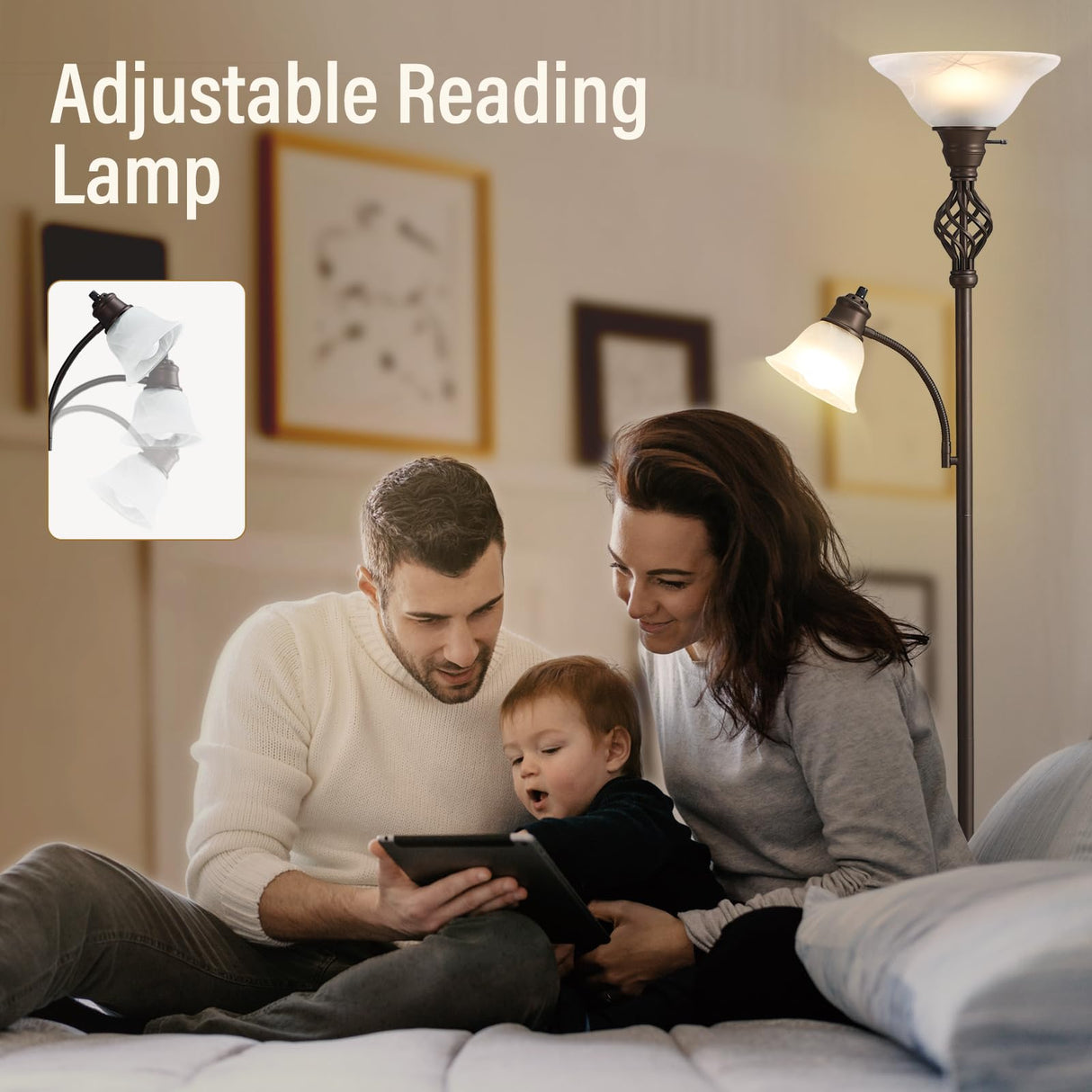 Torchiere Floor Lamp for Living Room, LED Standing Reading Light for Bedroom with Glass Shade for Living Room Corner Bedroom Home Office,Bulbs Included (Red Brown,Glass 2 Head) GyroVu