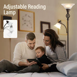 Torchiere Floor Lamp for Living Room, LED Standing Reading Light for Bedroom with Glass Shade for Living Room Corner Bedroom Home Office,Bulbs Included (Red Brown,Glass 2 Head) GyroVu