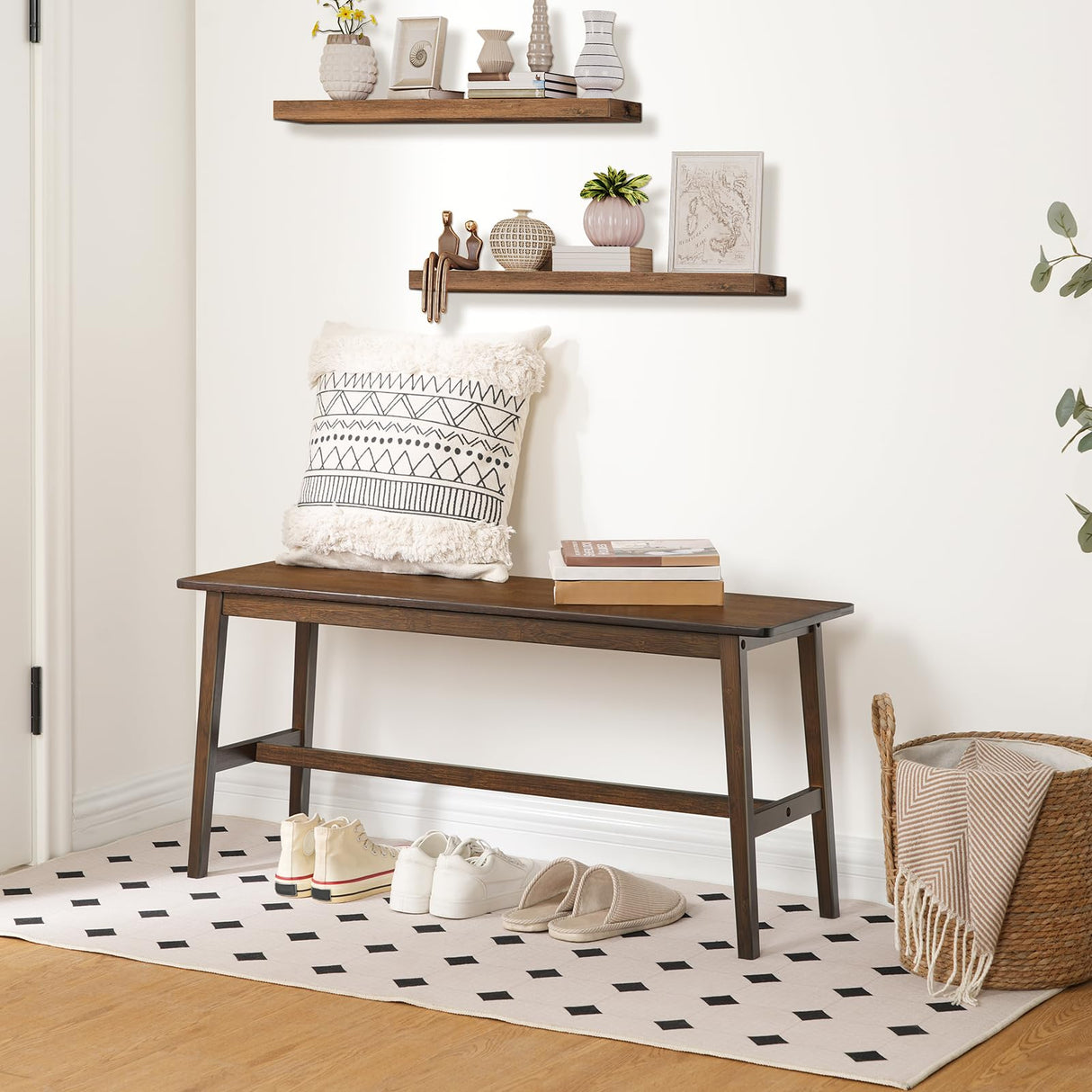 HOOBRO 39.3'' Bamboo Dining Bench, Farmhouse Wood Bench, Kitchen & Living Room Furniture, Easy to Assemble, Sturdy and Stable, Mocha MA03CD01G2 HOOBRO