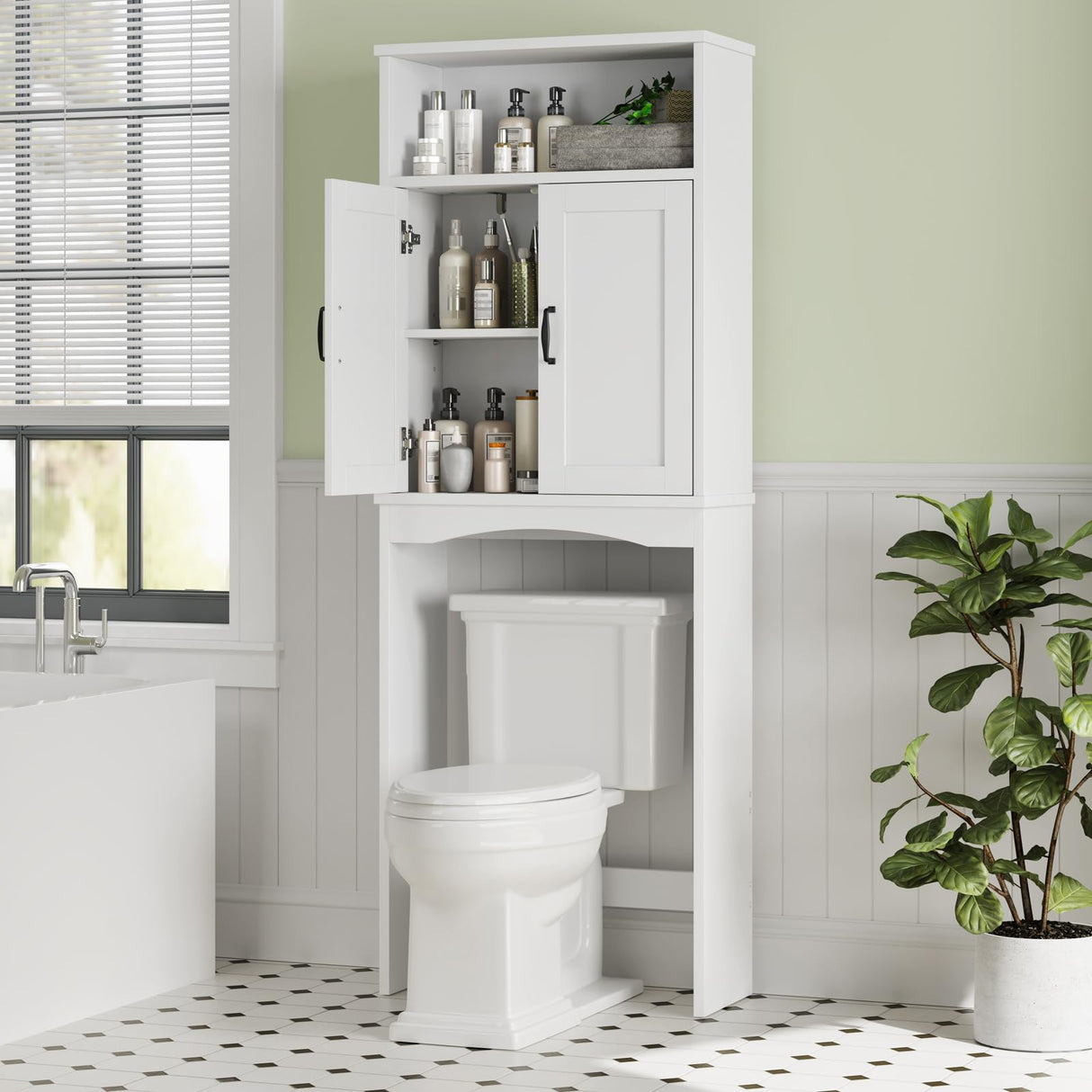 MXARLTR Over The Toilet Storage Cabinet, Over Toilet Bathroom Organizer with Adjustable Shelf and Double Doors, Space Saver Shelf Above Toilet Storage Cabinet (White) MXARLTR