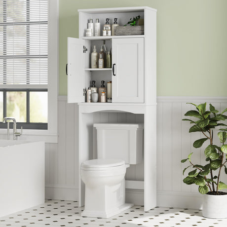 MXARLTR Over The Toilet Storage Cabinet, Over Toilet Bathroom Organizer with Adjustable Shelf and Double Doors, Space Saver Shelf Above Toilet Storage Cabinet (White) MXARLTR