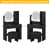 DWVO Makeup Vanity Desk with LED Lighted Mirror, Black Vanity Set with Charger Station, Small Spaces Vanity Table for Bedroom, Adjustable 3 Lighting Modes, Makeup Table with Chair for Girl, 31.5in(L) DWVO