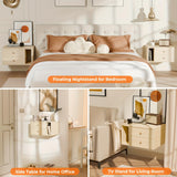 Floating Nightstand Set of 2 with Drawers, Small Bedside End Table with Open Storage Shelf, Modern Floating Night Stand for Bedroom, Wood Wall Mounted Desk with 2 Drawers for Living Room (Natural) Gyfimoie