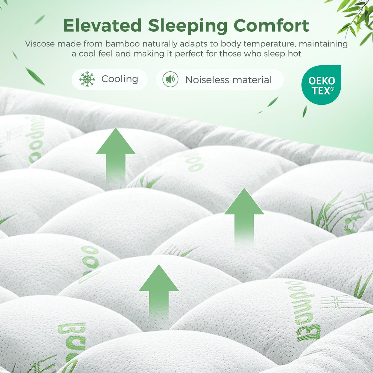 HYLEORY Mattress Topper Queen Size - Bamboo-Viscose Plush Pillow Top Mattress Pad, Thick Mattress Protector Cover Breathable Fluffy Soft Bed Topper with 8-21" Deep Pocket, Green HYLEORY