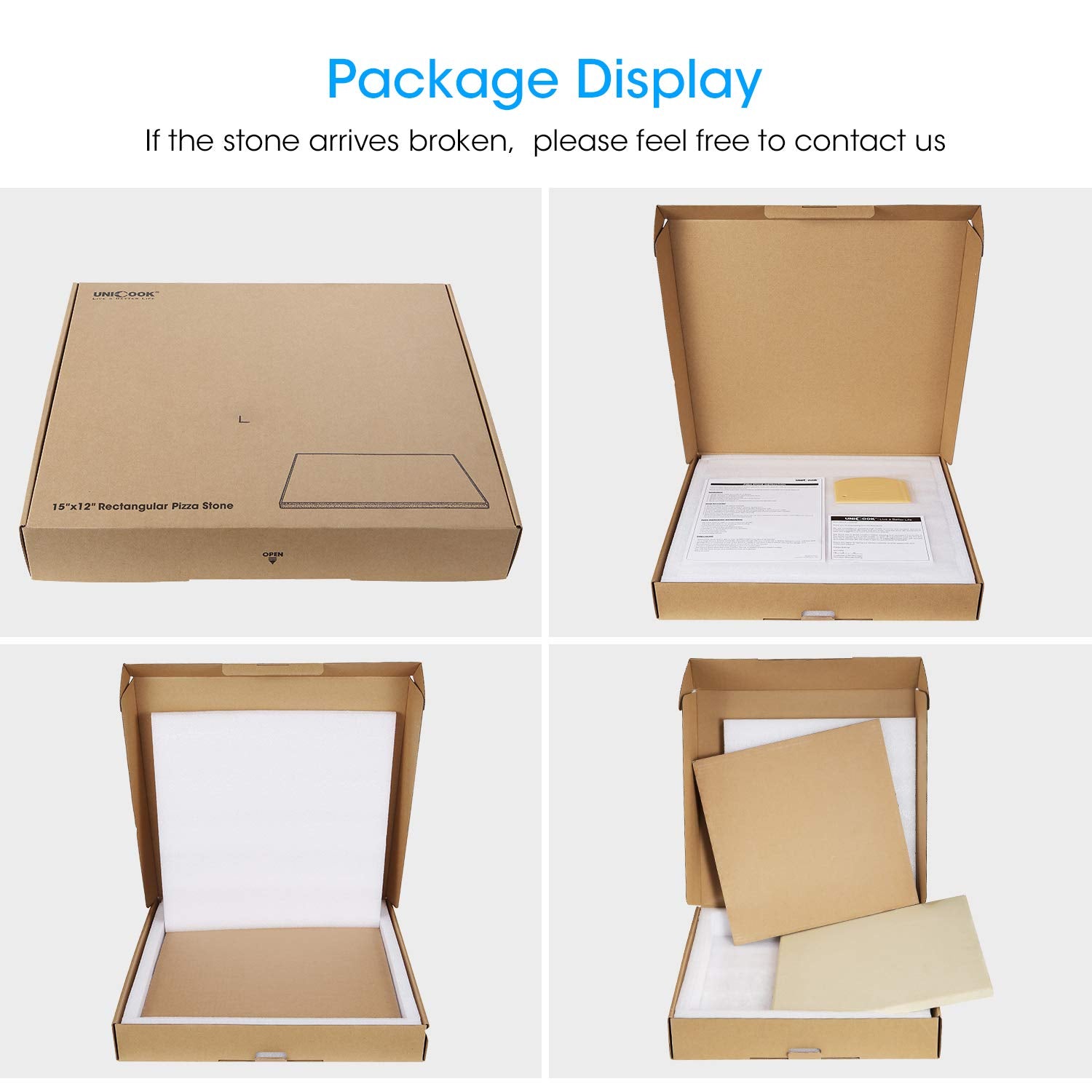 Unicook Heavy Duty Cordierite Pizza Stone with Pizza Peel - Thumbnail 5