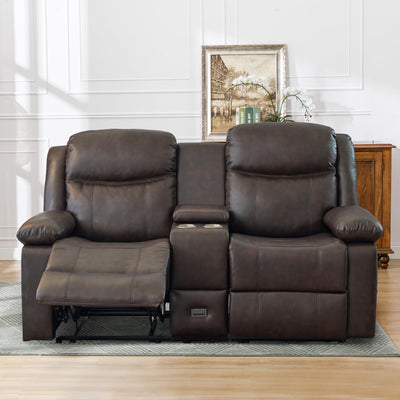 CALIVIA Manual Reclining Loveseat with Massage and Heat, Double Recliner Sofa with Center Console, Cup Holders & Storage for Living Room, RV (Brown)