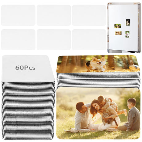 60 Pcs Sublimation Magnet Blanks, 2.17 x 3.54 Inch Personalized Fridge Magnet Sublimation Refrigerator Printing Blank Bulk for Kitchen Office Decorative Tideme