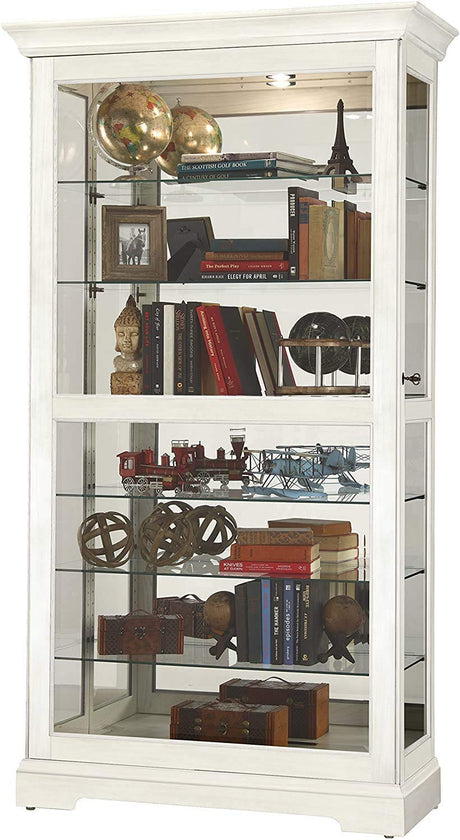 Howard Miller Tyler IV Curio Cabinet – White Finish Sliding Door Glass Display, Mirrored Back, Built-in Lighting, 6 Adjustable Shelves, Lockable Door for Collectibles in Modern Home Décor Howard Miller