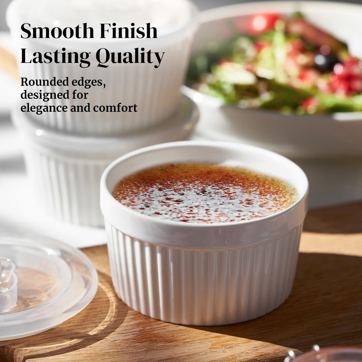 DOWAN Ramekins 8 oz Oven Safe with Lids, Creme Brulee Ramekins Bowls, Porcelain Ramiken Souffle Dishes, Custard Cups for Baking, Small Bowls for Pudding Dip Sauces Charcuterie Dessert, White, Set of 6 DOWAN