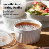 DOWAN Ramekins 8 oz Oven Safe with Lids, Creme Brulee Ramekins Bowls, Porcelain Ramiken Souffle Dishes, Custard Cups for Baking, Small Bowls for Pudding Dip Sauces Charcuterie Dessert, White, Set of 6 DOWAN