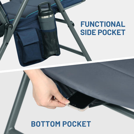 TIMBER RIDGE Oversized Folding Rocking Camping Chair, Padded Outdoor Rocker with High Back, Portable Outdoor Chair for Patio, Garden, Lawn, Supports up to 400 lbs, Blue TIMBER RIDGE