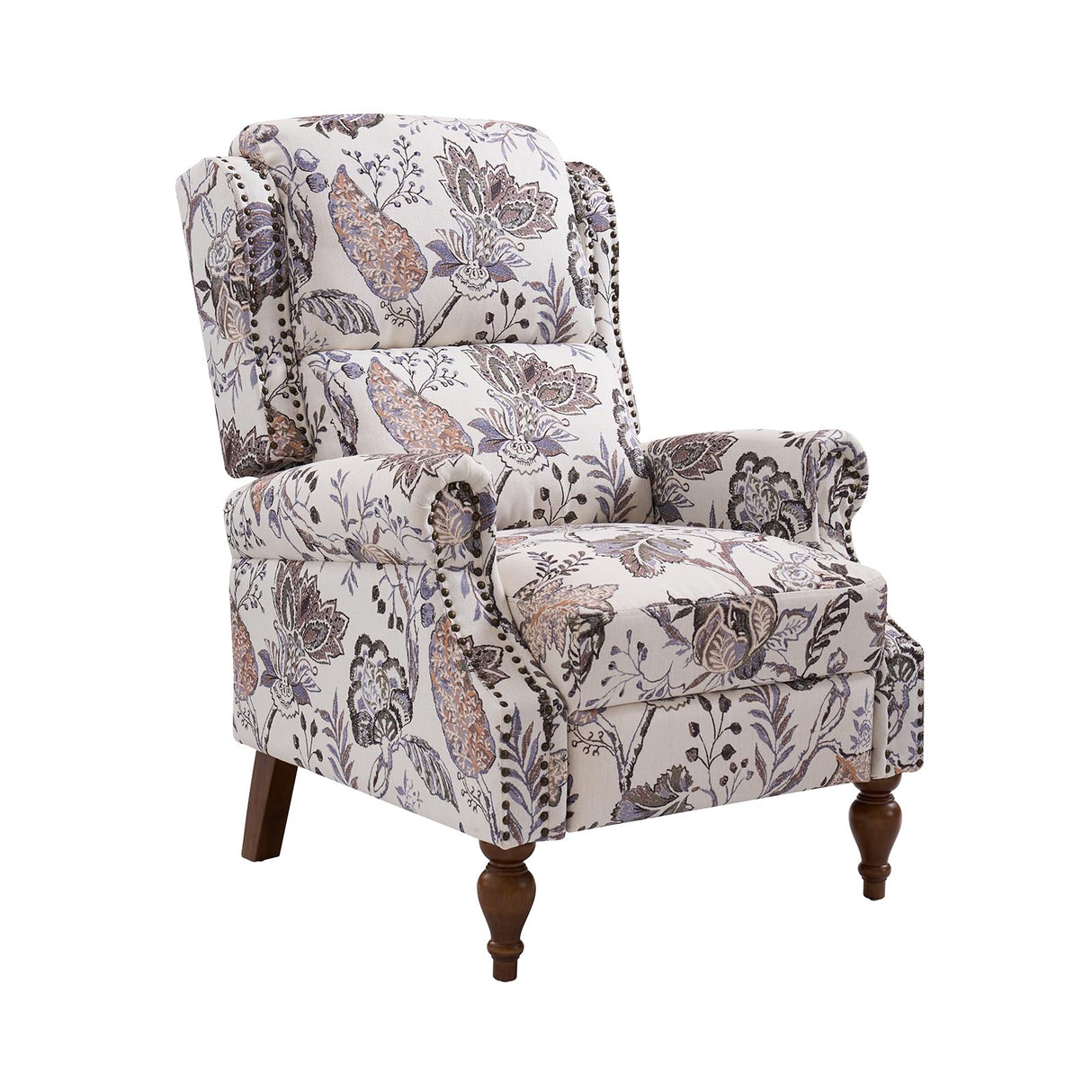 The support you need Pushback Recliner Chair, Upholstered Floral Fabric Wingback Chair, Single Sofa Accent Chair with Wood Legs and Rivet Decoration for Living Room Bedroom, Green The support you need